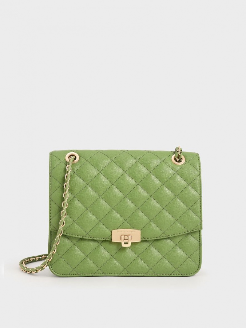 Charles And Keith Quilted Chain Strap Clutch Bag Green | PHILIPPINES I581