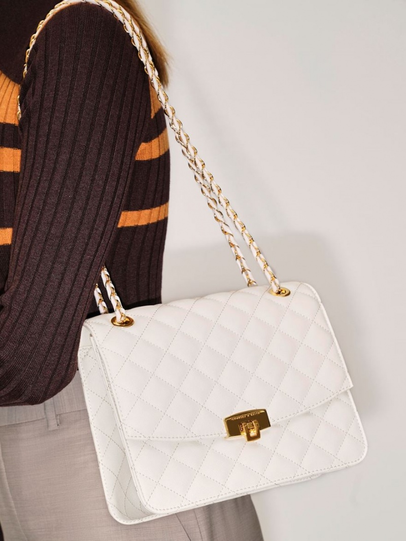 Charles And Keith Quilted Chain Strap Clutch Bag Cream | PHILIPPINES J751