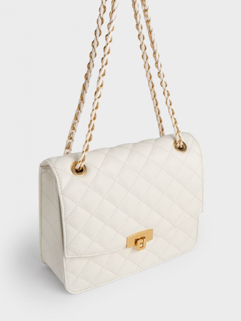 Charles And Keith Quilted Chain Strap Clutch Bag Cream | PHILIPPINES J751