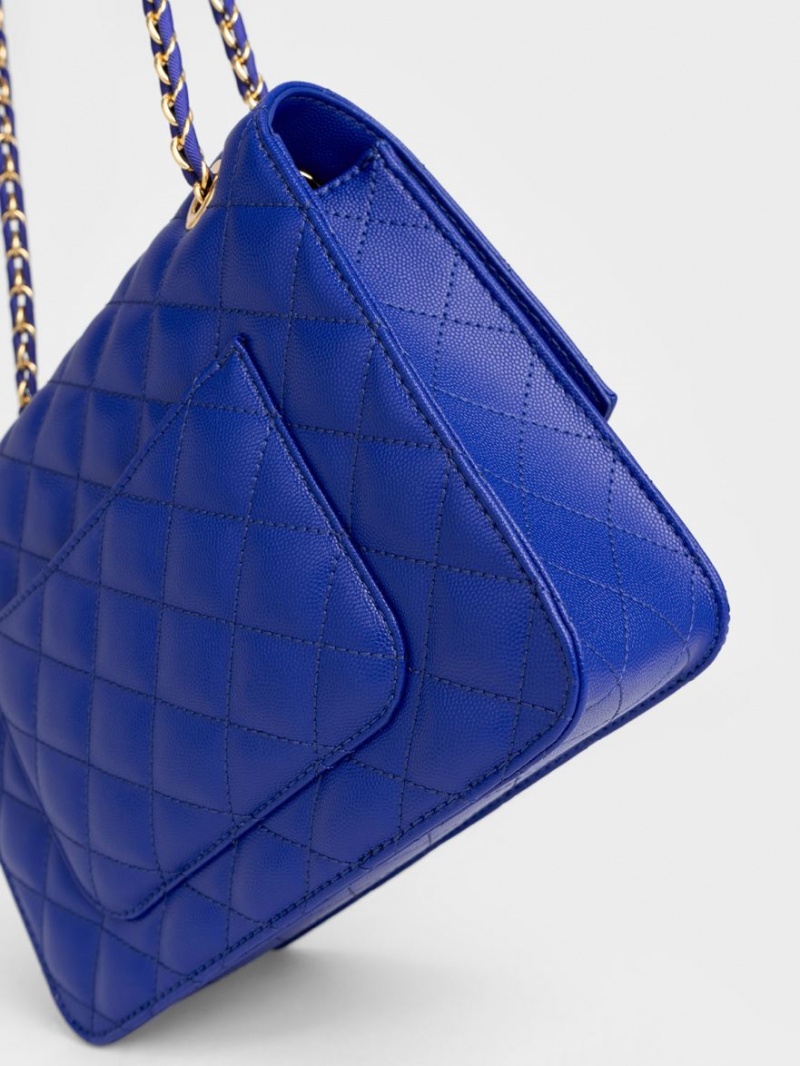 Charles And Keith Quilted Chain Strap Clutch Bag Blue | PHILIPPINES P905