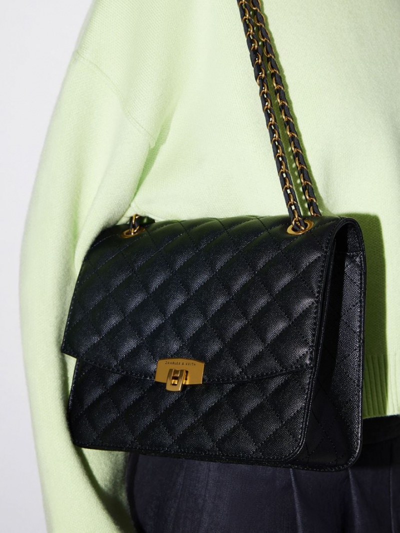 Charles And Keith Quilted Chain Strap Shoulder Bags Black | PHILIPPINES K563