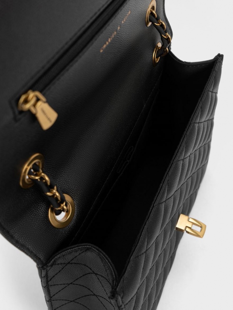 Charles And Keith Quilted Chain Strap Shoulder Bags Black | PHILIPPINES K563