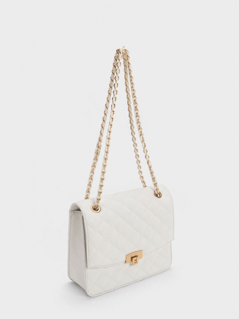 Charles And Keith Quilted Chain Strap Shoulder Bags White | PHILIPPINES B378