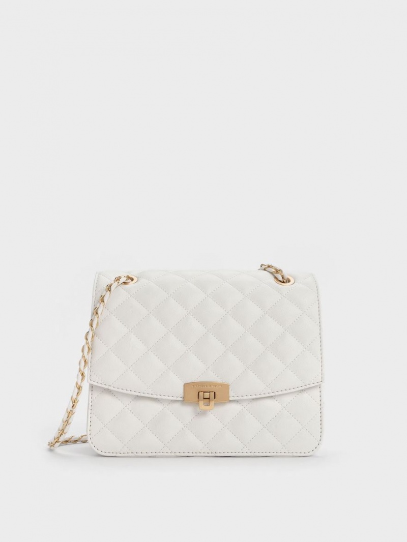 Charles And Keith Quilted Chain Strap Shoulder Bags White | PHILIPPINES B378