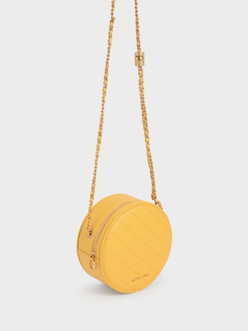 Charles And Keith Quilted Circle Shoulder Bags Yellow | PHILIPPINES Y142