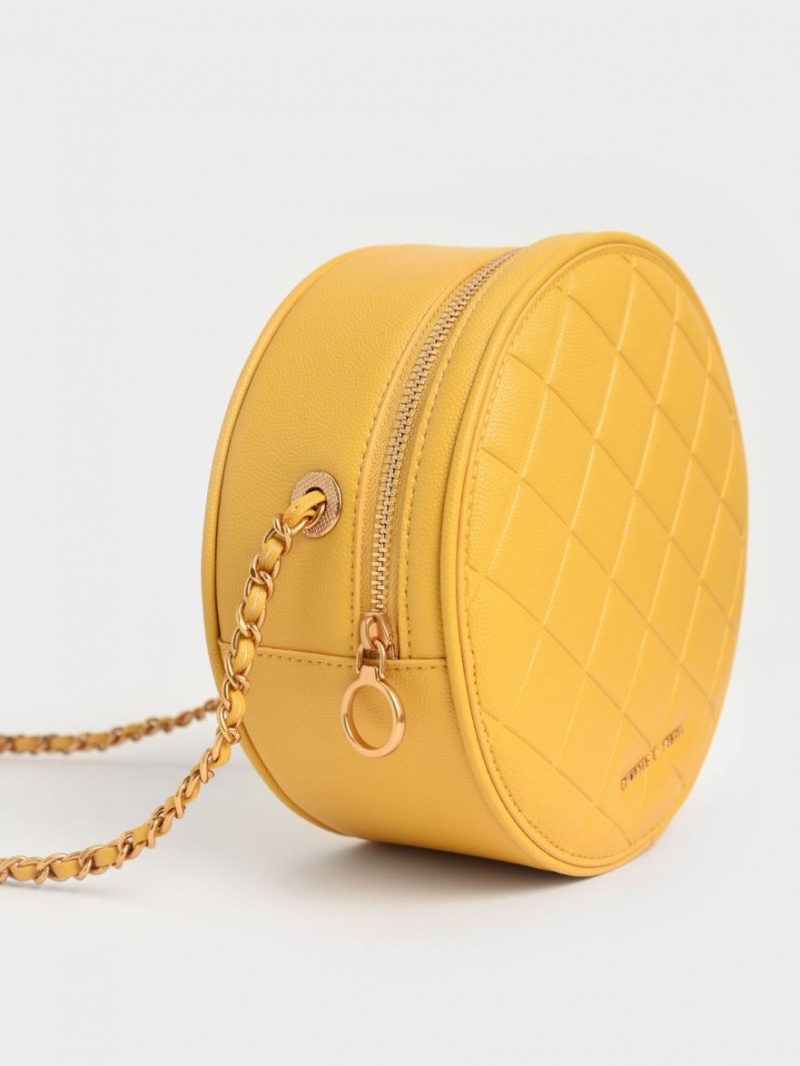 Charles And Keith Quilted Circle Shoulder Bags Yellow | PHILIPPINES Y142