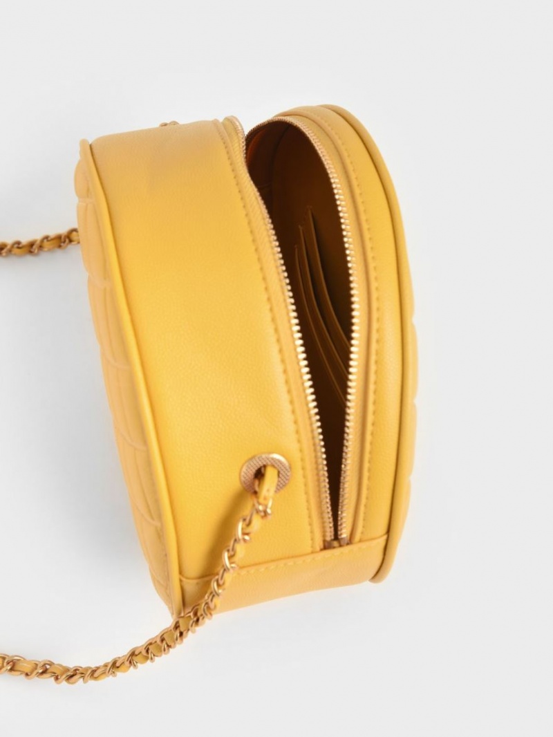 Charles And Keith Quilted Circle Shoulder Bags Yellow | PHILIPPINES Y142