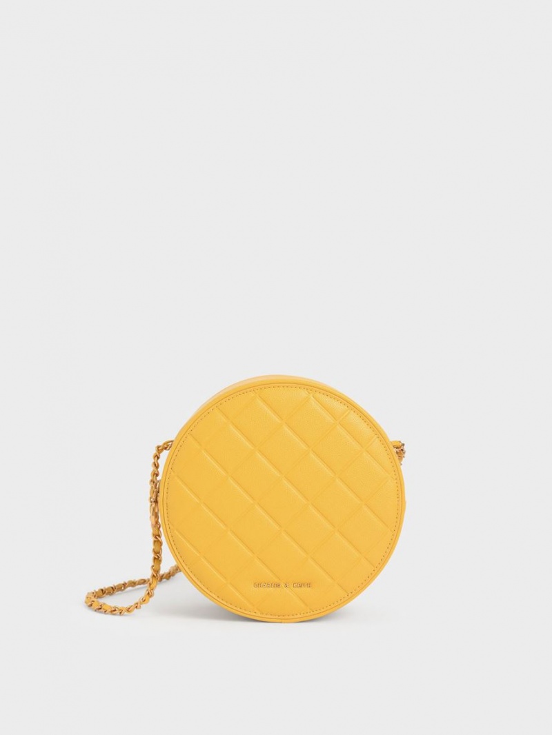 Charles And Keith Quilted Circle Shoulder Bags Yellow | PHILIPPINES Y142