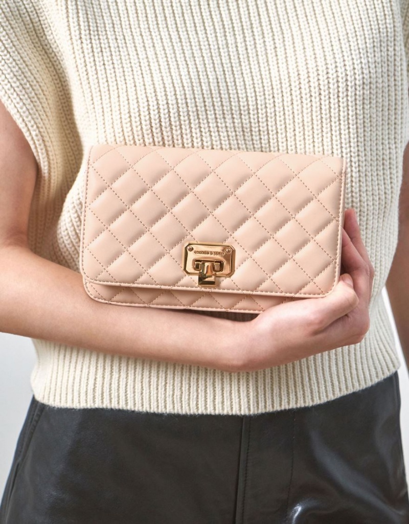 Charles And Keith Quilted Flip-Lock Clutch Bag Beige | PHILIPPINES B637