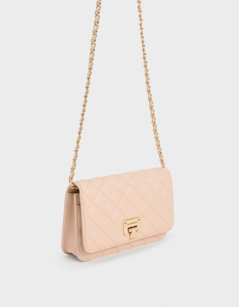 Charles And Keith Quilted Flip-Lock Clutch Bag Beige | PHILIPPINES B637