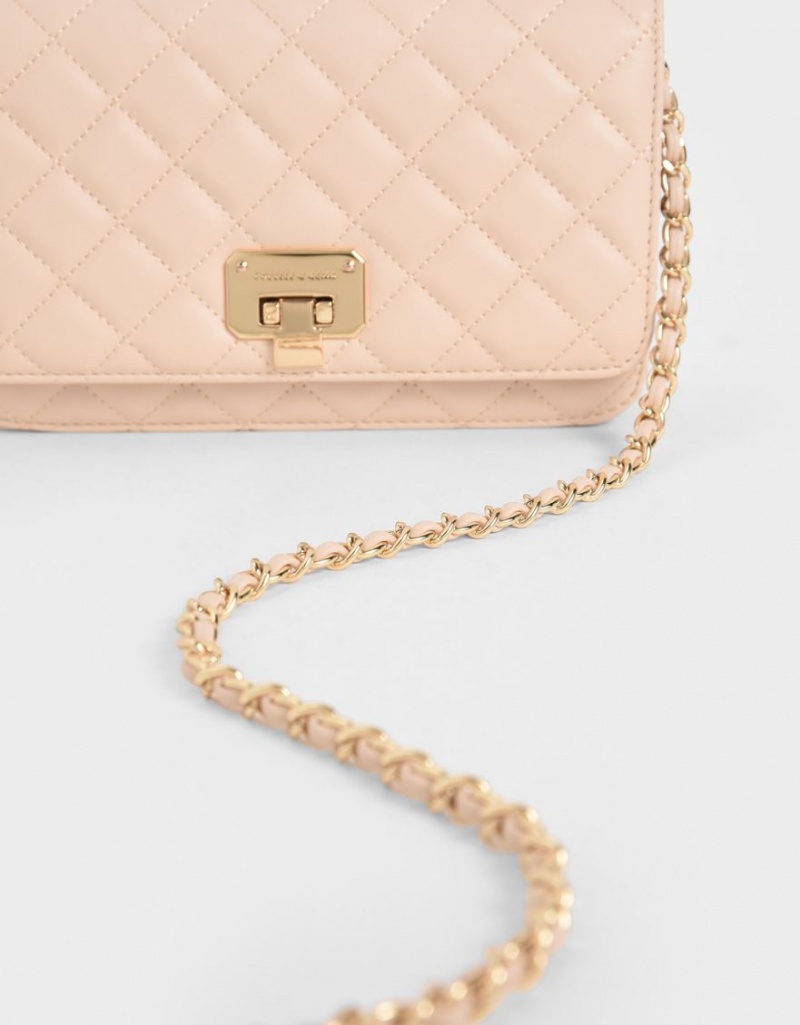 Charles And Keith Quilted Flip-Lock Clutch Bag Beige | PHILIPPINES B637