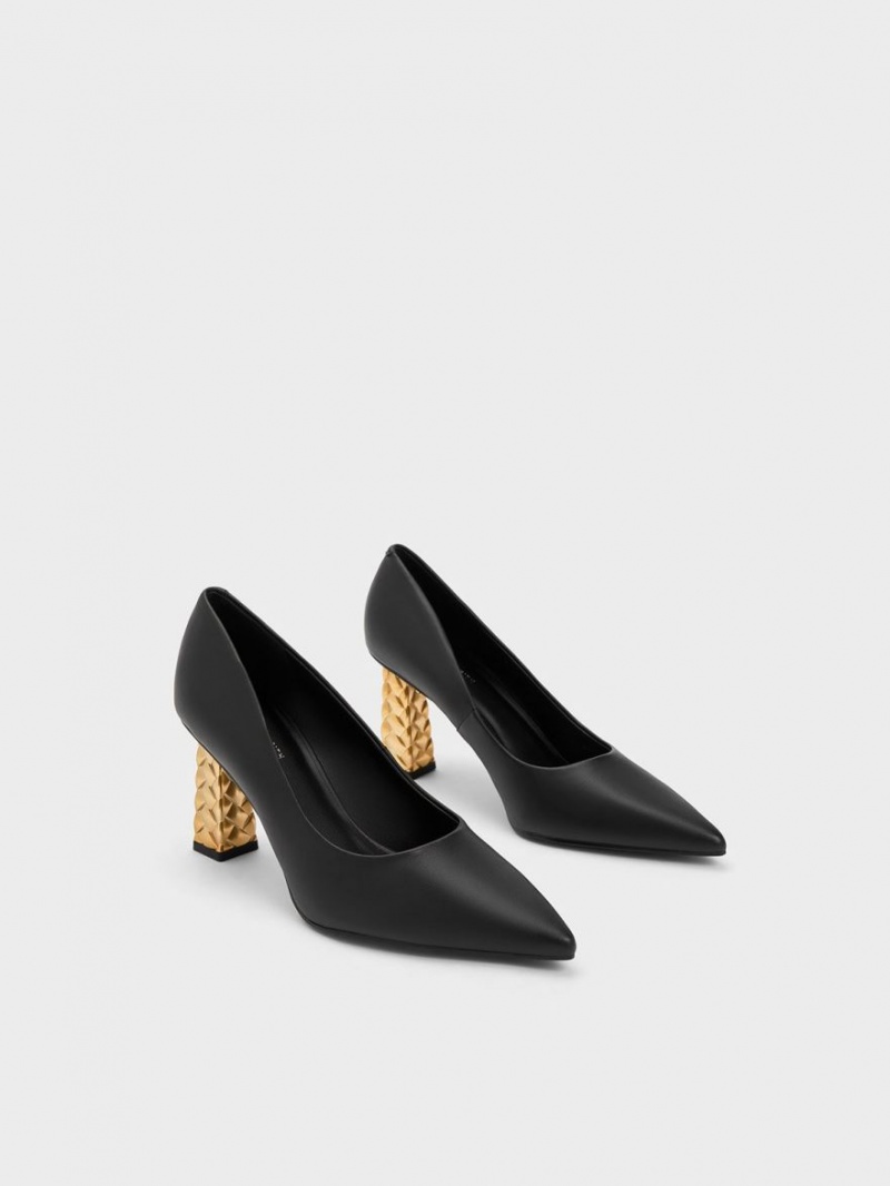 Charles And Keith Quilted Heel Pointed-Toe Pumps Black | PHILIPPINES K714