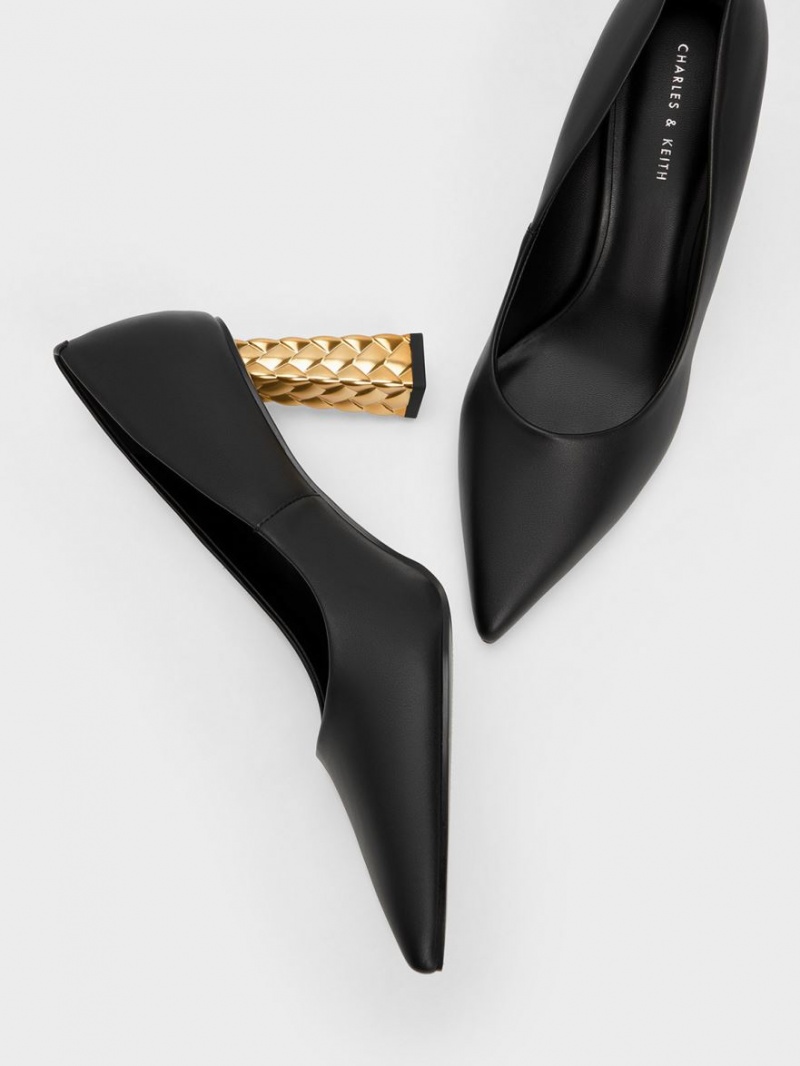 Charles And Keith Quilted Heel Pointed-Toe Pumps Black | PHILIPPINES K714