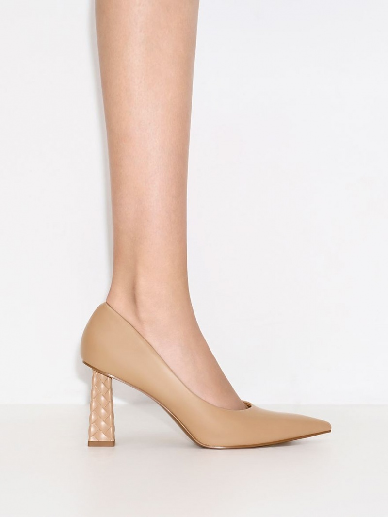 Charles And Keith Quilted Heel Pointed-Toe Pumps Beige | PHILIPPINES V743