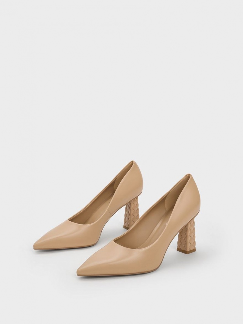 Charles And Keith Quilted Heel Pointed-Toe Pumps Beige | PHILIPPINES V743