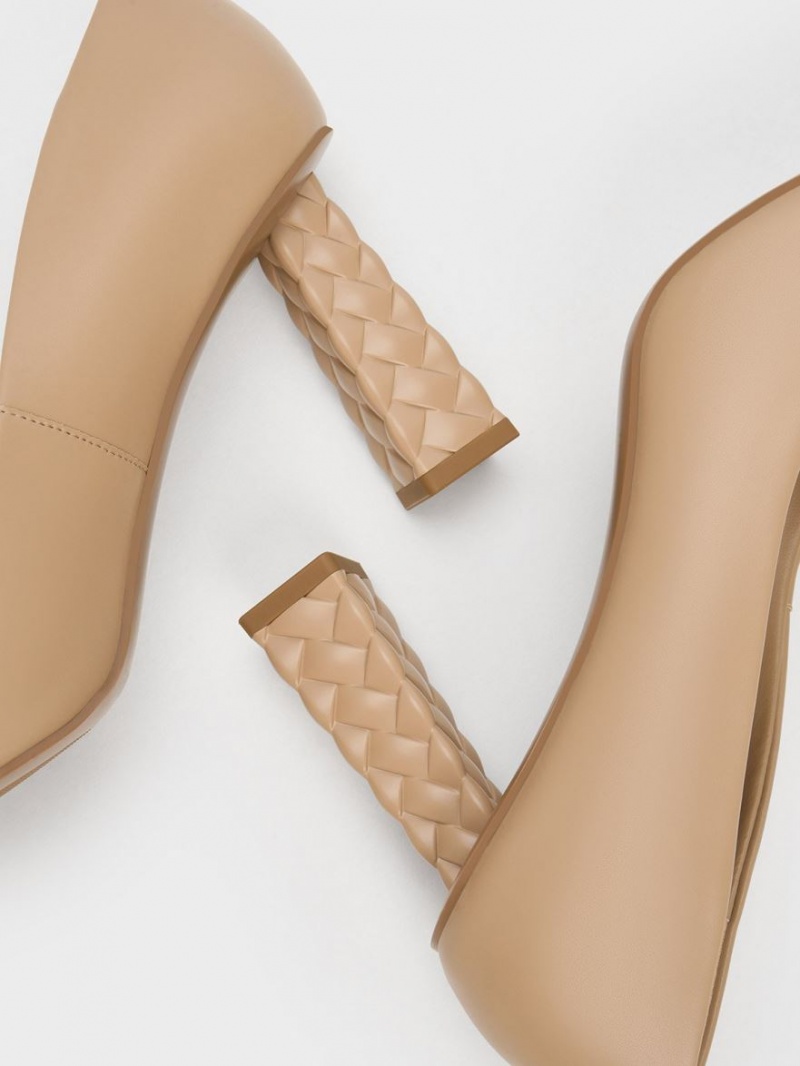 Charles And Keith Quilted Heel Pointed-Toe Pumps Beige | PHILIPPINES V743