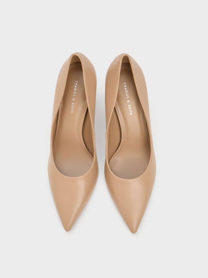 Charles And Keith Quilted Heel Pointed-Toe Pumps Beige | PHILIPPINES V743