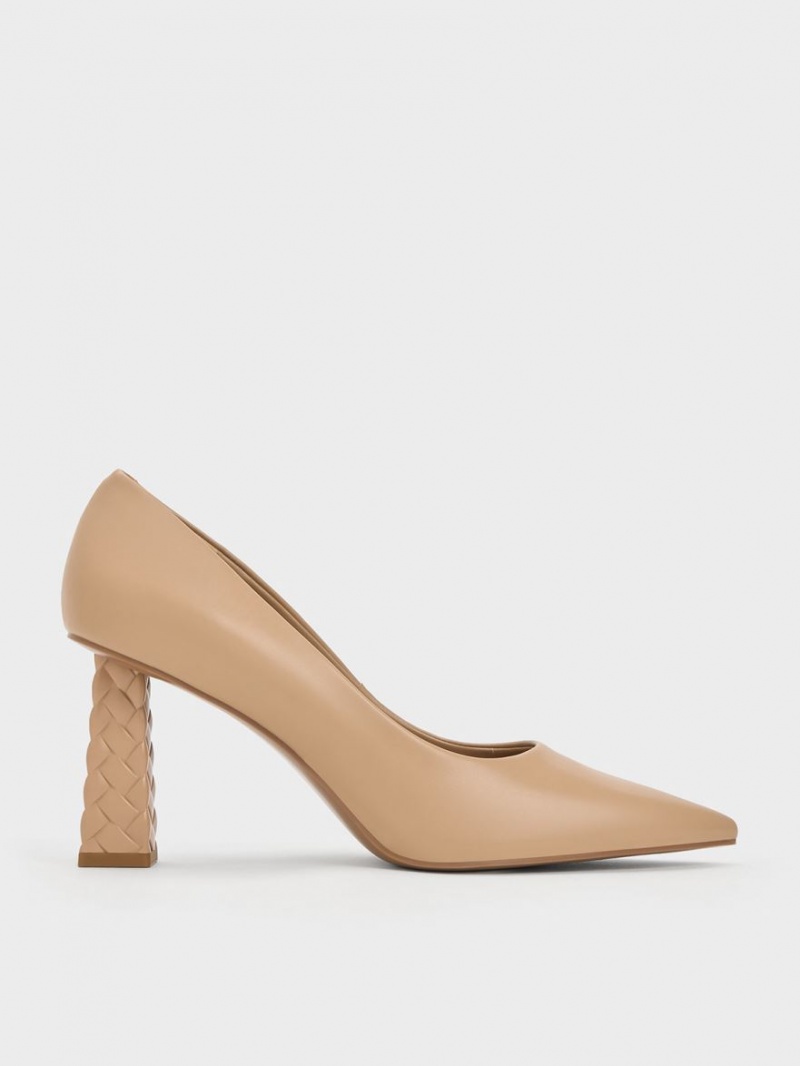 Charles And Keith Quilted Heel Pointed-Toe Pumps Beige | PHILIPPINES V743