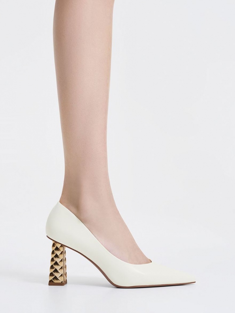 Charles And Keith Quilted Heel Pointed-Toe Pumps White | PHILIPPINES G513