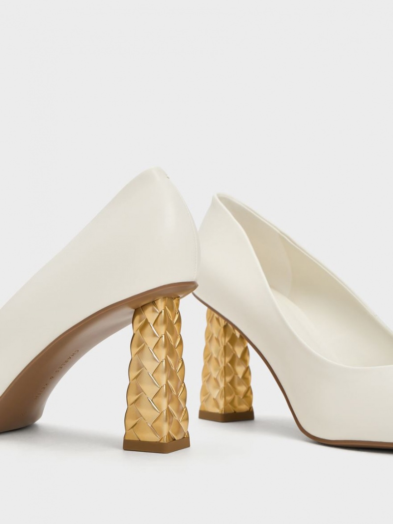 Charles And Keith Quilted Heel Pointed-Toe Pumps White | PHILIPPINES G513