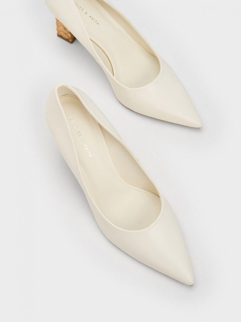 Charles And Keith Quilted Heel Pointed-Toe Pumps White | PHILIPPINES G513