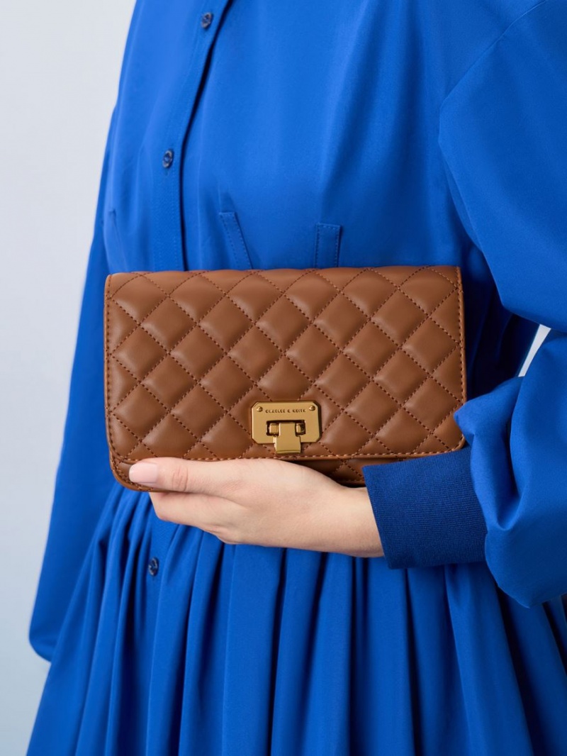 Charles And Keith Quilted Push-Lock Clutch Bag Chocolate | PHILIPPINES R075