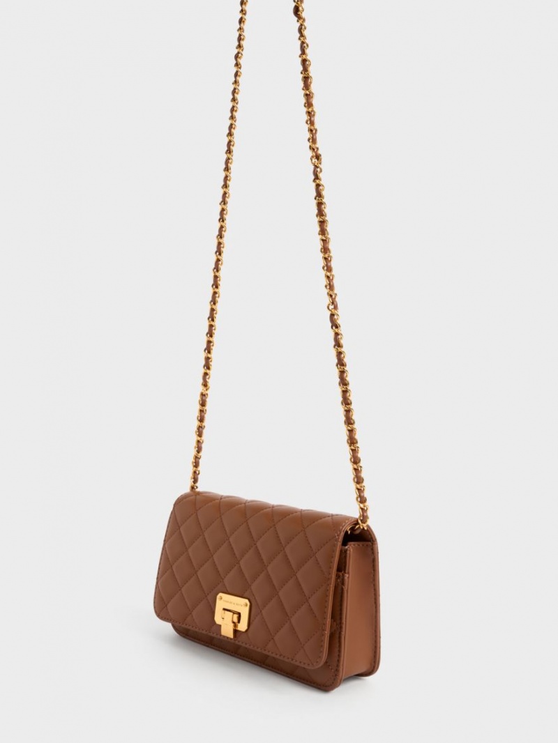 Charles And Keith Quilted Push-Lock Clutch Bag Chocolate | PHILIPPINES R075