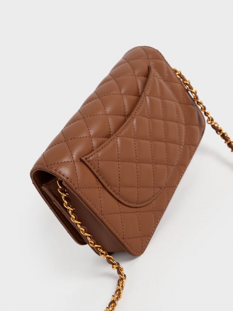 Charles And Keith Quilted Push-Lock Clutch Bag Chocolate | PHILIPPINES R075