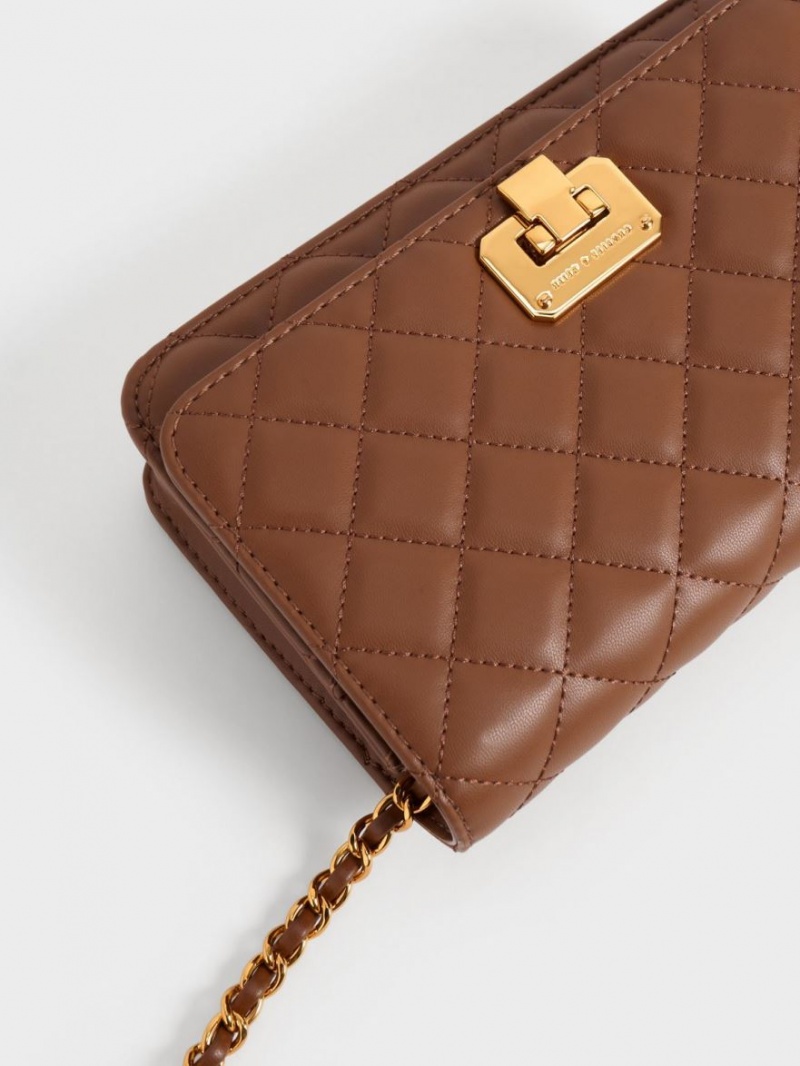 Charles And Keith Quilted Push-Lock Clutch Bag Chocolate | PHILIPPINES R075