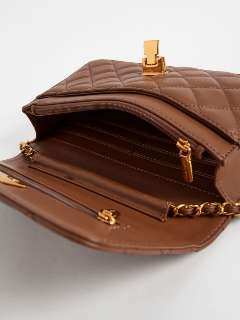 Charles And Keith Quilted Push-Lock Clutch Bag Chocolate | PHILIPPINES R075