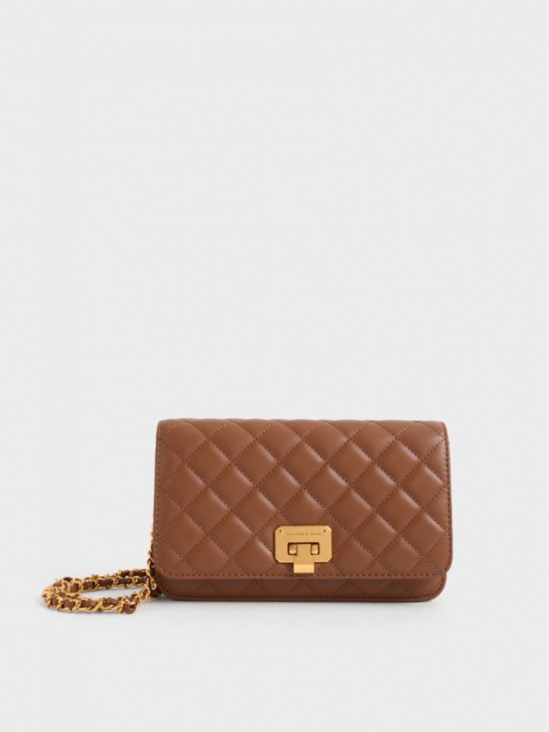 Charles And Keith Quilted Push-Lock Clutch Bag Chocolate | PHILIPPINES R075