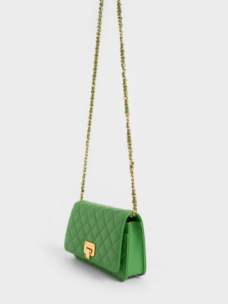 Charles And Keith Quilted Push-Lock Clutch Bag Green | PHILIPPINES F846