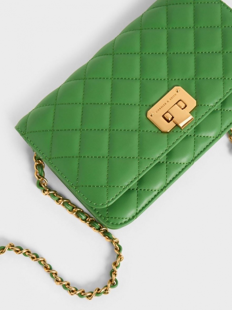 Charles And Keith Quilted Push-Lock Clutch Bag Green | PHILIPPINES F846