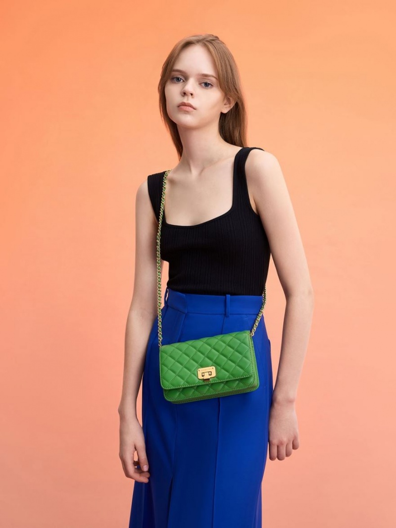 Charles And Keith Quilted Push-Lock Clutch Bag Green | PHILIPPINES F846