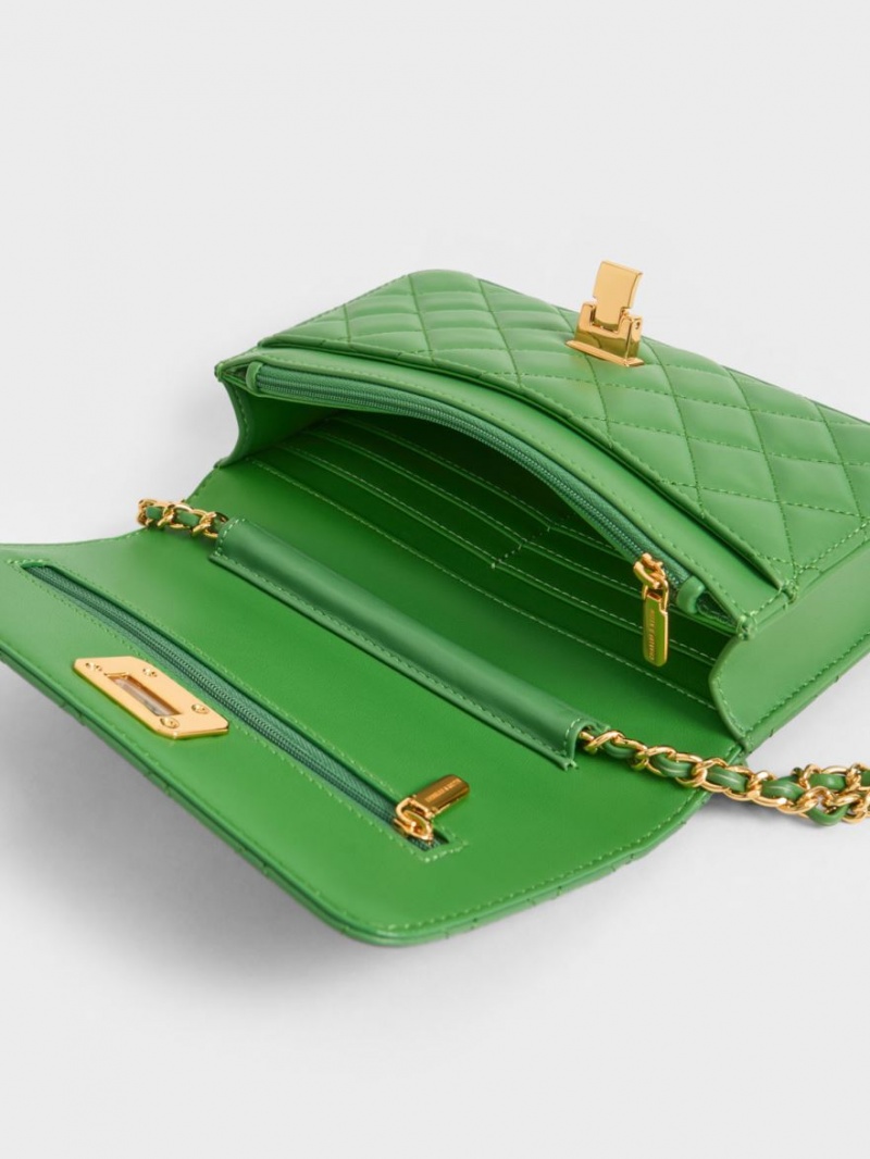 Charles And Keith Quilted Push-Lock Clutch Bag Green | PHILIPPINES F846