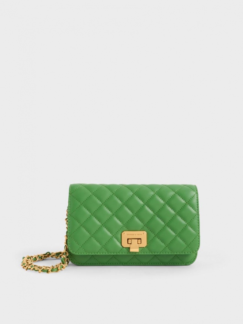 Charles And Keith Quilted Push-Lock Clutch Bag Green | PHILIPPINES F846