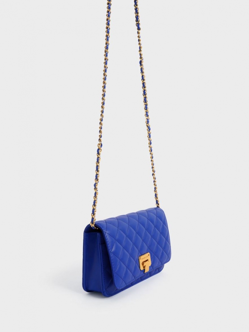 Charles And Keith Quilted Push-Lock Clutch Bag Blue | PHILIPPINES I372