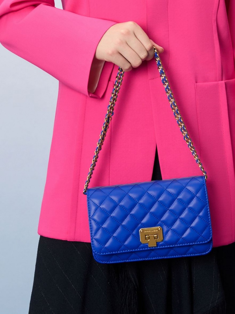 Charles And Keith Quilted Push-Lock Clutch Bag Blue | PHILIPPINES I372