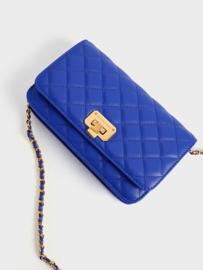 Charles And Keith Quilted Push-Lock Clutch Bag Blue | PHILIPPINES I372