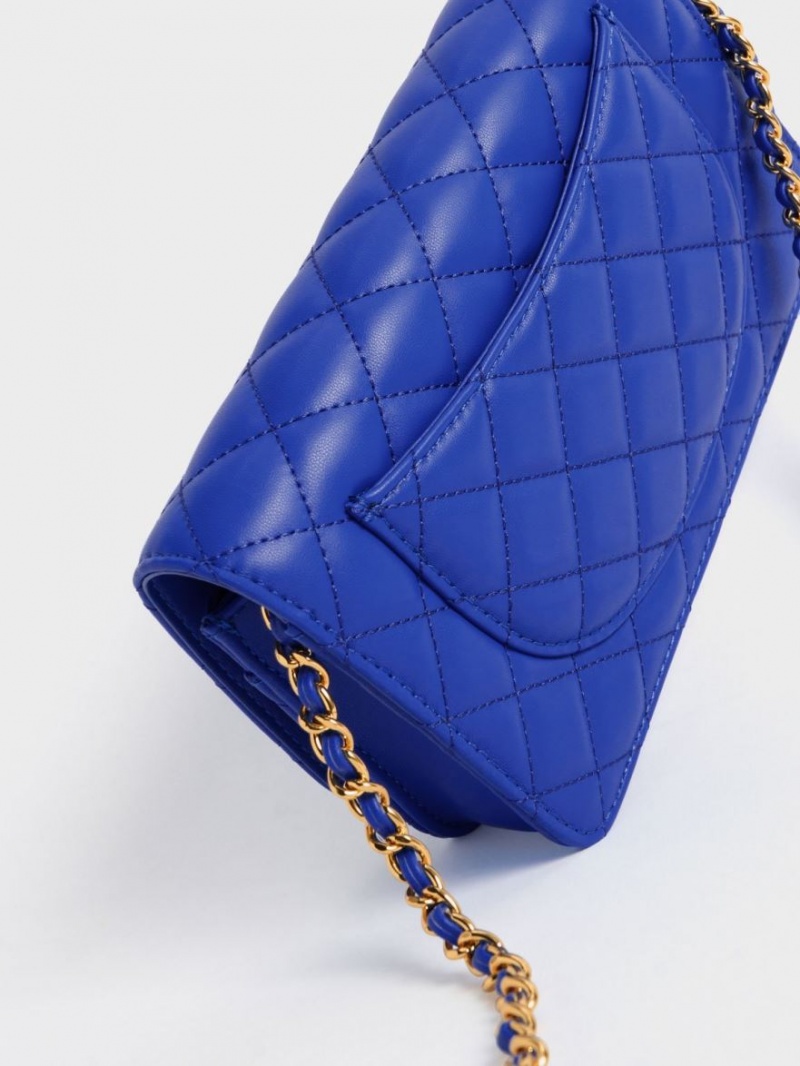 Charles And Keith Quilted Push-Lock Clutch Bag Blue | PHILIPPINES I372