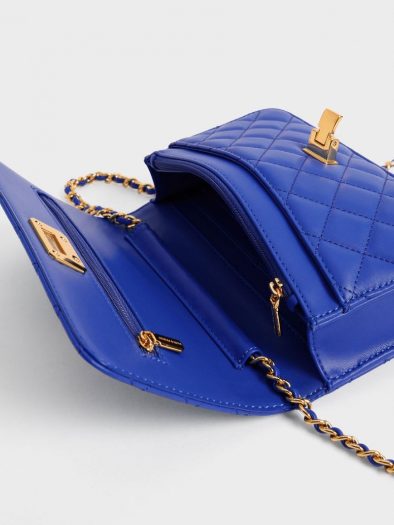 Charles And Keith Quilted Push-Lock Clutch Bag Blue | PHILIPPINES I372