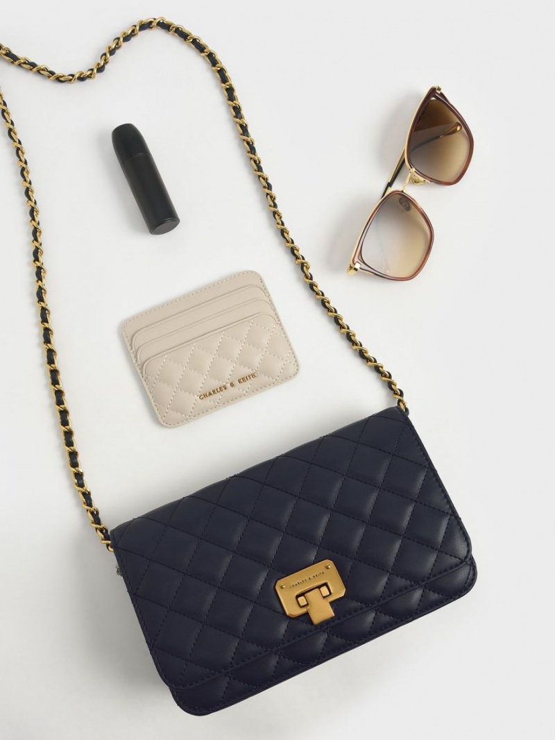 Charles And Keith Quilted Push-Lock Clutch Bag Navy | PHILIPPINES D873