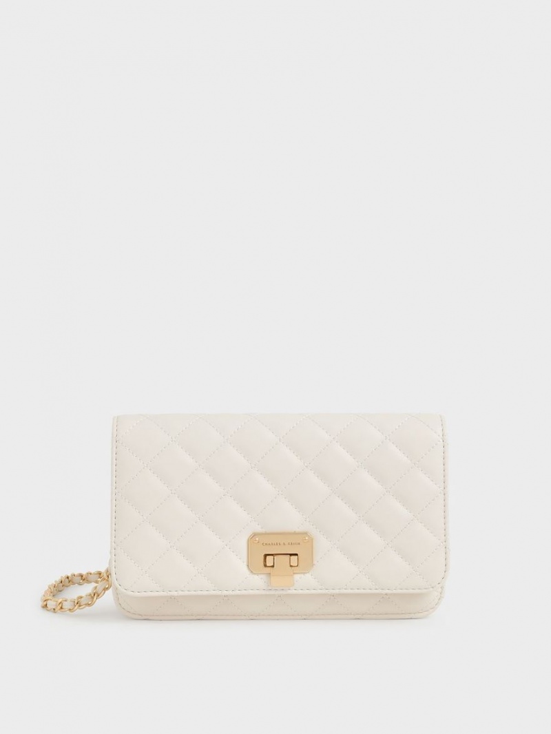 Charles And Keith Quilted Push-Lock Clutch Bag Cream | PHILIPPINES X379