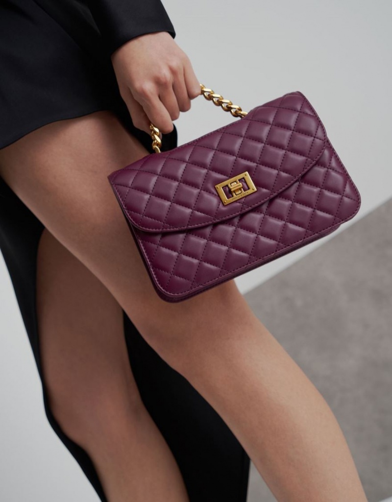 Charles And Keith Quilted Turn-Lock Clutch Bag Purple | PHILIPPINES P308