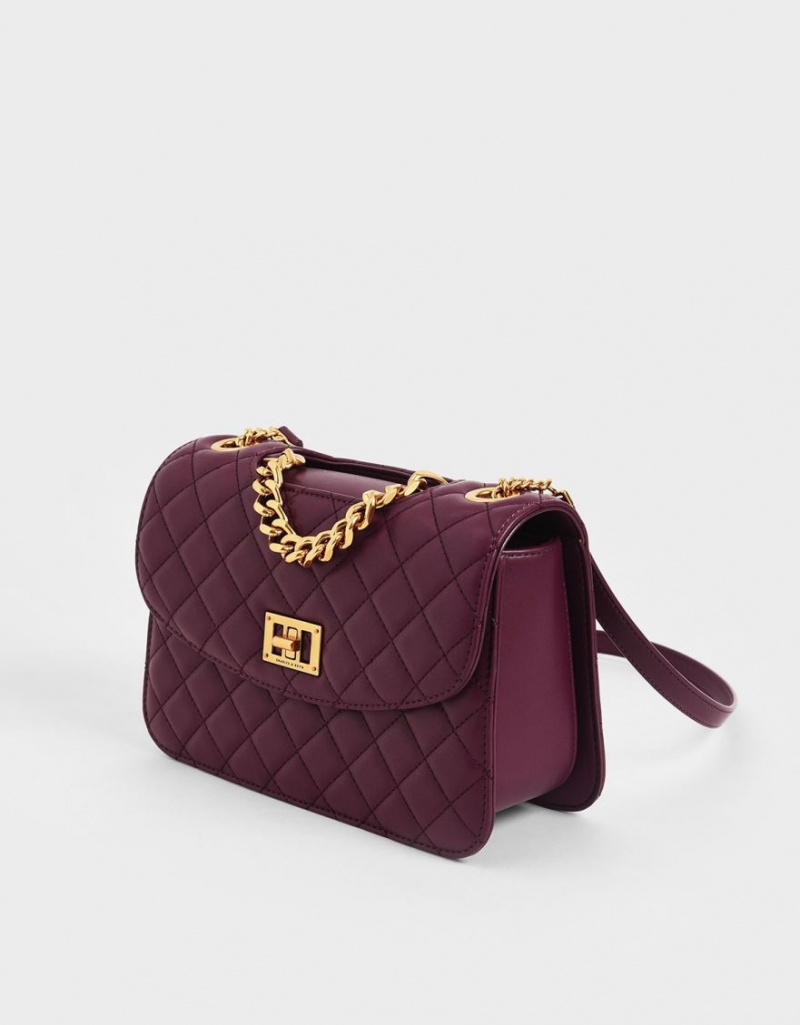 Charles And Keith Quilted Turn-Lock Clutch Bag Purple | PHILIPPINES P308