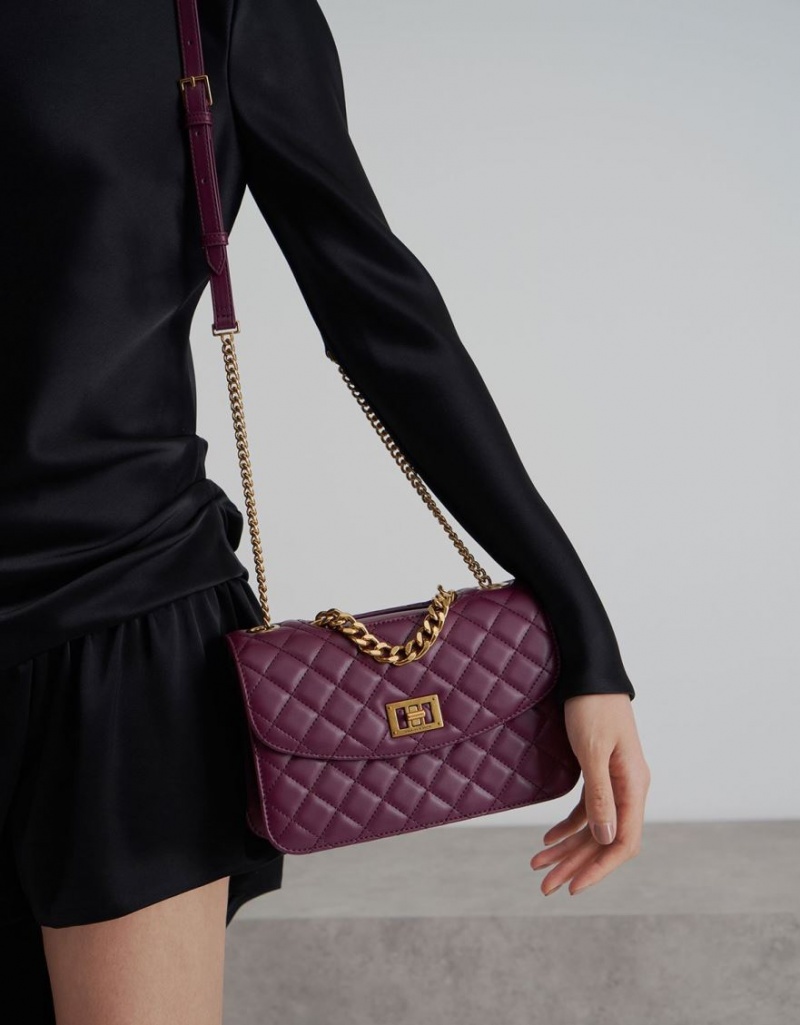 Charles And Keith Quilted Turn-Lock Clutch Bag Purple | PHILIPPINES P308