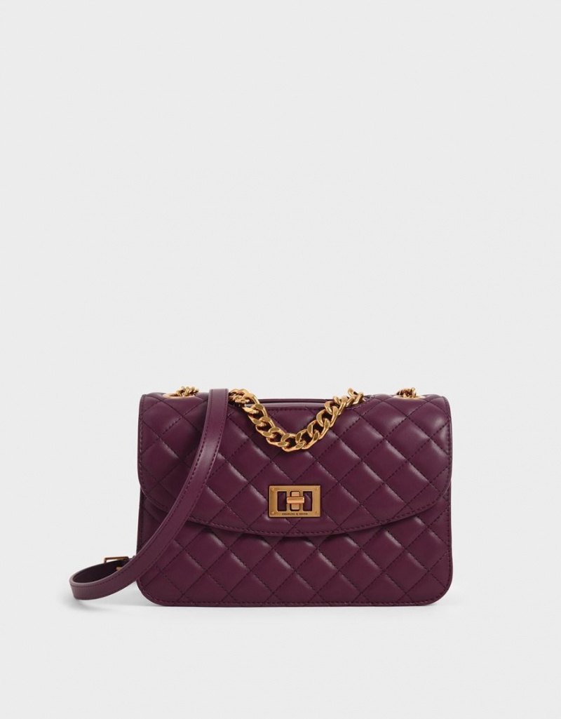 Charles And Keith Quilted Turn-Lock Clutch Bag Purple | PHILIPPINES P308