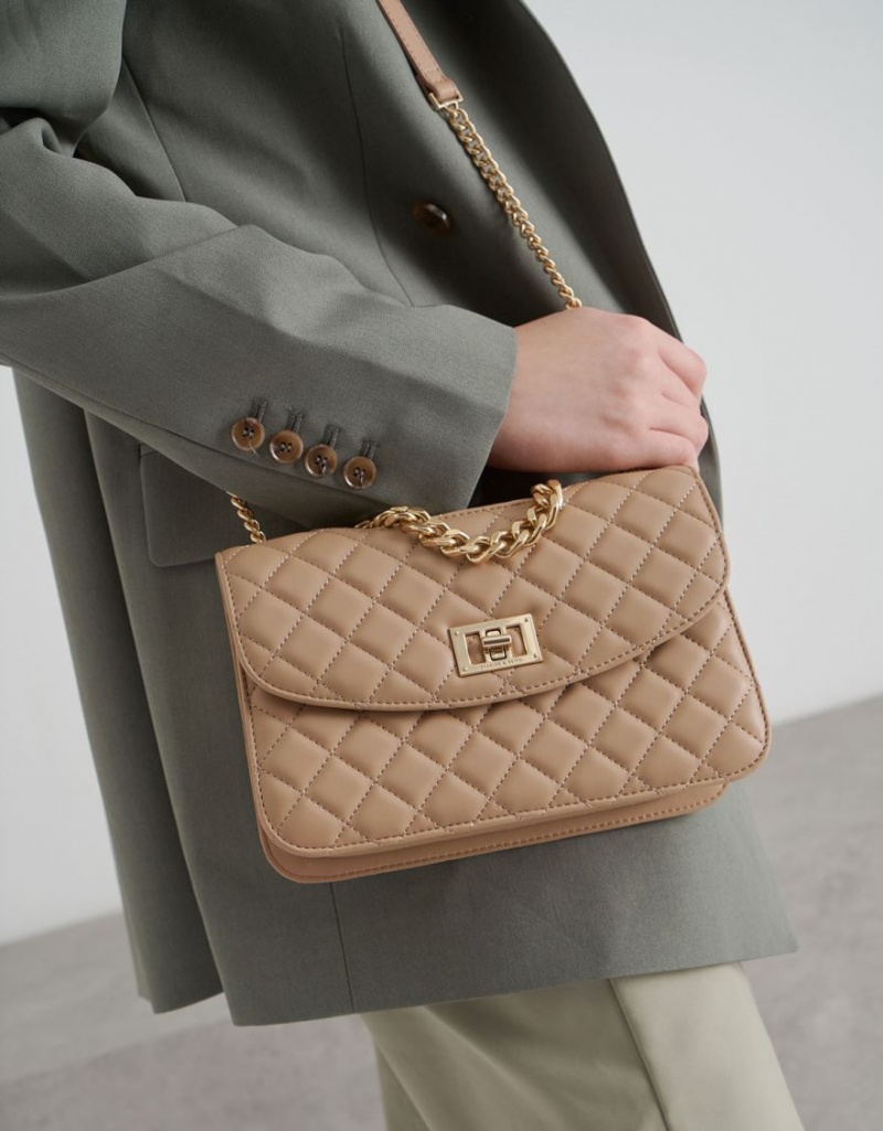 Charles And Keith Quilted Turn-Lock Clutch Bag Beige | PHILIPPINES Q849