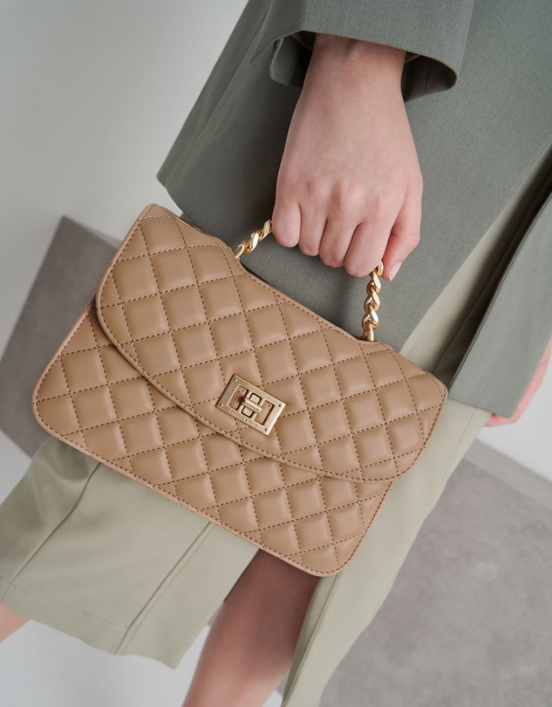 Charles And Keith Quilted Turn-Lock Clutch Bag Beige | PHILIPPINES Q849