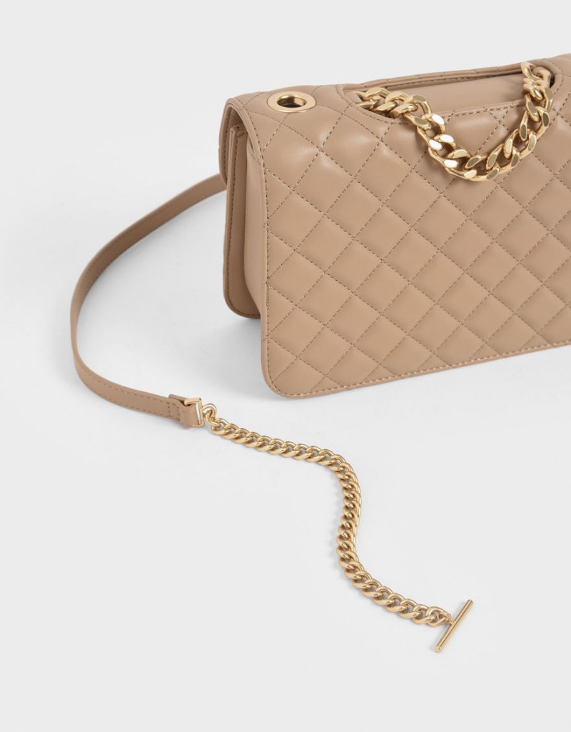 Charles And Keith Quilted Turn-Lock Clutch Bag Beige | PHILIPPINES Q849